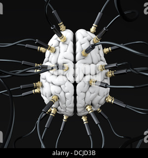 Human brain connected to cables and computer chips Stock Photo - Alamy