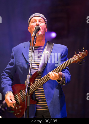 Dave Pegg, the bass player of Fairport Convention on stage at the band's Cropredy Festival in 2013 Stock Photo