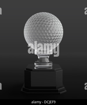 3d render of crystal golf ball trophy on black background Stock Photo
