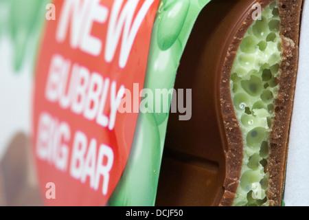 Nestle Mint aero new bubbly big bar of chocolate with piece broken off to see inside Stock Photo