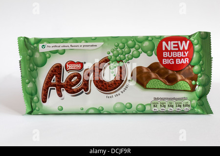 bar of Nestle Mint aero new bubbly big bar of chocolate isolated on white background Stock Photo