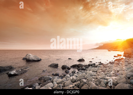 Scenic sunset at Black Sea in Crimea Stock Photo