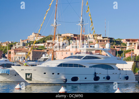 Motor yacht in Porto Cervo harbour, Sardinia, Italy Stock Photo