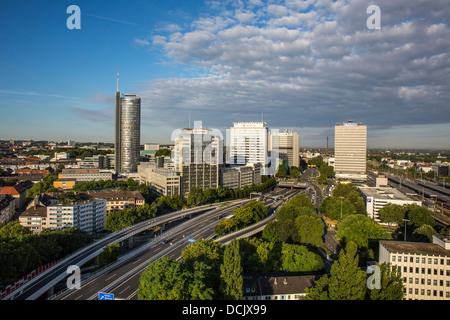 Essen, Ruhr-area, panoramic view of city center and main railway ...