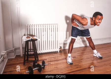 Black male stretching before work out. Stock Photo
