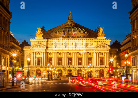 Twilight over Palais Garnier - the Opera House, Paris France Stock Photo