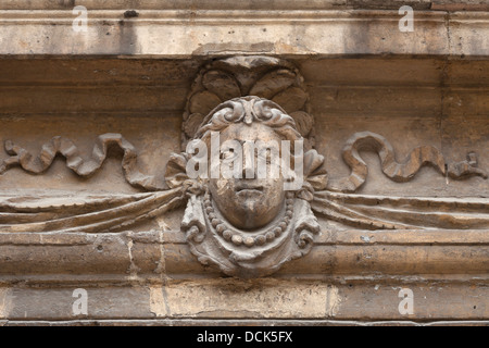 Relief sculpture at 17th century Hôtel de Sully (former home of duc de Sully), Marais district, Paris, France Stock Photo