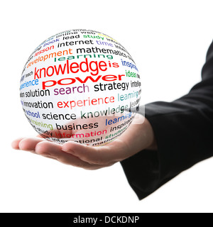 Transparent ball with inscription knowledge is power in a hand Stock Photo