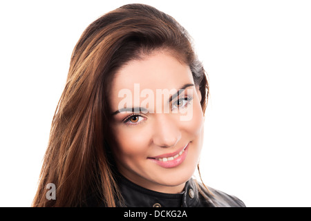 Beautiful smiling woman looking up Stock Photo