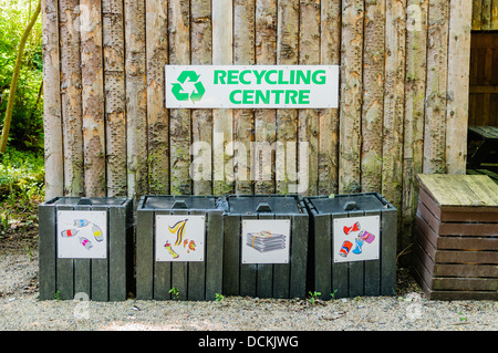 Recycling bins at a rural site Stock Photo