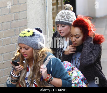 X Factor Finalists Perrie Edwards, Leigh-Anne Pinnock and Jesy Nelson from Little Mix (Formerly Rhythmix)  arrive at the X factor studios  ahead of this weekends live shows  London, England - 07.10.11 Stock Photo