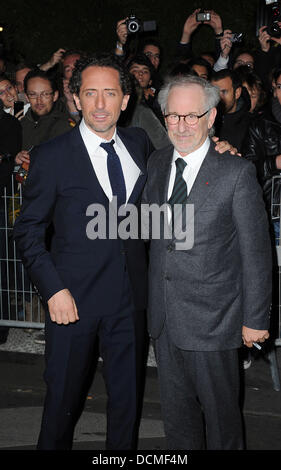 Gad Elmaleh and Steven Spielberg   French premiere of  'The Adventures of Tintin: The Secret of the Unicorn' held at Le Grand Rex  Paris, France - 22.10.11 Stock Photo