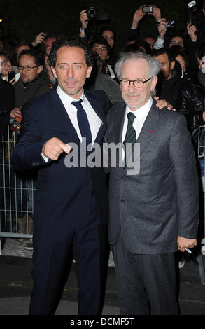 Gad Elmaleh and Steven Spielberg   French premiere of  'The Adventures of Tintin: The Secret of the Unicorn' held at Le Grand Rex  Paris, France - 22.10.11 Stock Photo