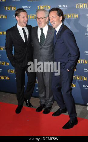 Jamie Bell, Steven Spielberg and Gad Elmaleh   French premiere of  'The Adventures of Tintin: The Secret of the Unicorn' held at Le Grand Rex  Paris, France - 22.10.11 Stock Photo