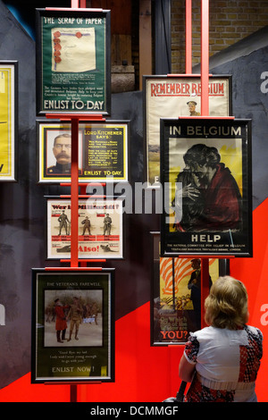 WWI British enlistment posters to recruit army volunteers to fight in Flanders, Belgium during the First World War One Stock Photo