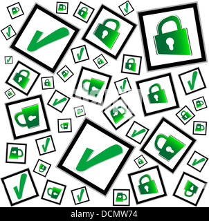 green check box with check mark and padlock Stock Photo