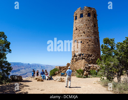 Tourists at Desert View Watchtower, South Rim, Grand Canyon National Park, Arizona, USA Stock Photo