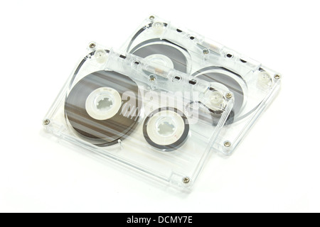Two transparent cassete tape isolate on white background Stock Photo