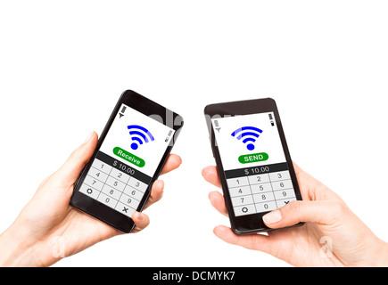 Two mobile phones with NFC payment technology. Near field communication Stock Photo