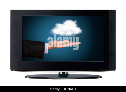 Television cloud computing isolated on white background Stock Photo