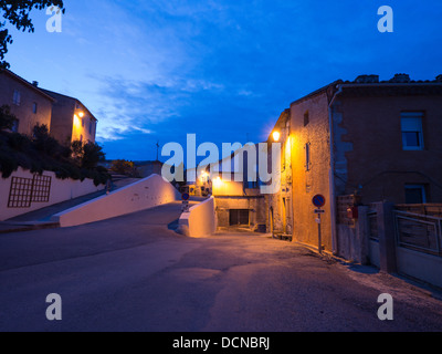 Night time scene in the hilltop village of Bellegarde-du-Razes, Aude, Laguedoc, France Stock Photo