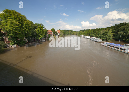 flood of river Saale in Halle - seen from bridge Giebichenstein; Germany, 5th  June 2013 Stock Photo