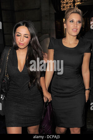 The Only Way is Essex stars Peri Sinclair and Samantha Faiers leaving Aura nightclub. London, England - 03.11.11 Stock Photo