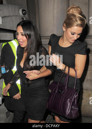 The Only Way is Essex stars Peri Sinclair and Samantha Faiers leaving Aura nightclub. London, England - 03.11.11 Stock Photo