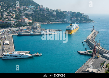 A Sardinia Ferries / Corsica Ferries Ferry reversing into the Port de Nice, Cote d'Azur, France Stock Photo