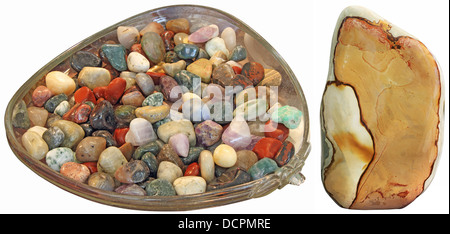 Colorful semi-precious stones in a glass bowl Stock Photo