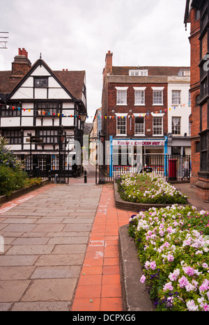 The Gates To Eastgate House looking out to Rochester High Street Kent UK Stock Photo