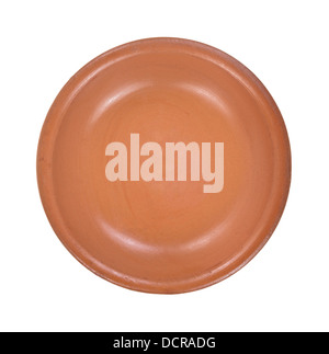 Top view of an empty small red clay bowl on a white background. Stock Photo