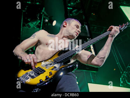 Michael Balzary aka Flea of the Red Hot Chili Peppers performing at Manchester MEN Arena.  Manchester, England - 14.11.11 Stock Photo