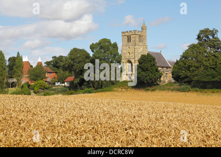 Horsmonden Oast House and St Margaret's Church, Kent countryside UK Stock Photo