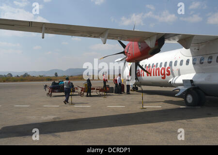 An ATR 72 plane Myanmar based carrier Asian wings on the apron of Heho airport Stock Photo