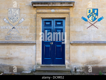 Traditional rowing graffiti in the garden quadrangle of Trinity College, Oxford Stock Photo