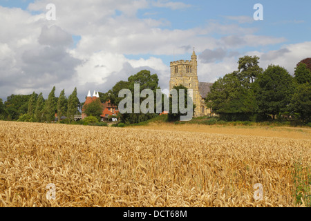 Horsmonden Oast House and St Margaret's Church Kent England UK Stock Photo