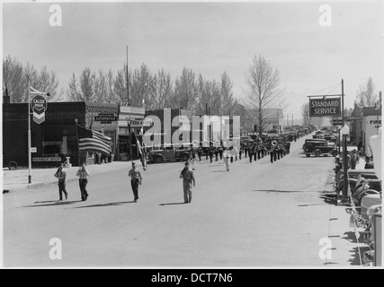 CCC Camp BR-72 Shoshone Project, Powell, Wyoming, Photo of the American Legion Color Guard and Powell High School... - - 293554 Stock Photo