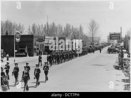 CCC Camp BR-72 Shoshone Project, Powell, Wyoming, Photo of members of Company No. 4821 on parade at Powell, Wyoming. - - 293555 Stock Photo