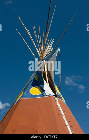 PAINTED NATIVE AMERICAN TEEPEE SAINT MARY LODGE RESORT SAINT MARYS GLACIER NATIONAL PARK MONTANA USA Stock Photo