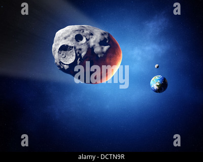 Asteroid on collision course with earth (Elements of this image furnished by NASA ) Stock Photo