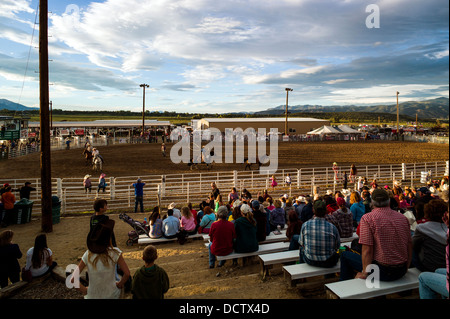 Spectators in bleachers watch the Chaffee County Fair & Rodeo Stock Photo
