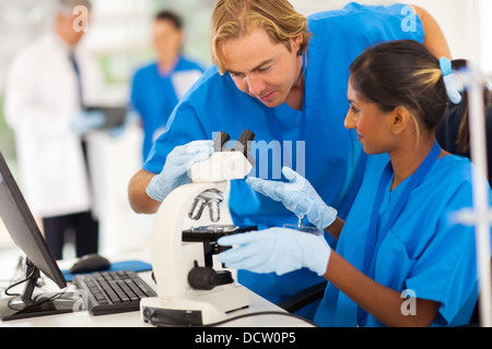 university students studying in research lab Stock Photo