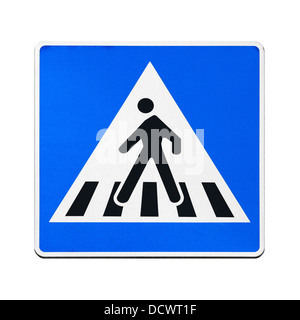Classical European blue square pedestrian crossing sign isolated on white Stock Photo
