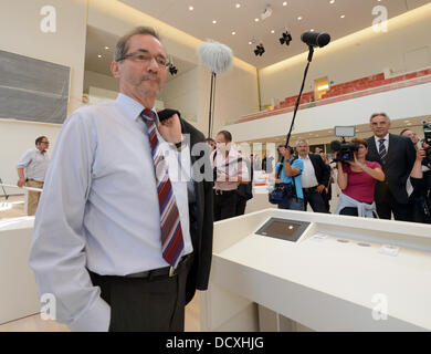 Prime Minister of Brandenburg  Matthias Platzeck poses in the assembly hall of the new state parliament building in the castle of Potsdam, Germany, 22 August 2013. Constructrion works are expected to be completed in January 2014. The palace of the Prussian Kings in the historic center of Potsdam was reconstructed according to the plans of the Dresden architect Peter Kulka. Photo: RALF HIRSCHBERGER Stock Photo