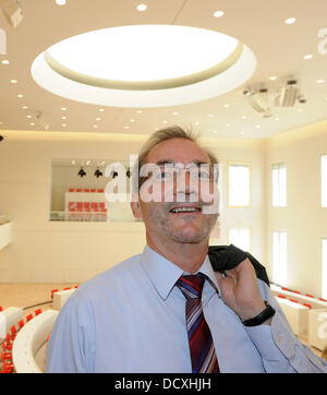 Prime Minister of Brandenburg  Matthias Platzeck poses in the assembly hall of the new state parliament building in the castle of Potsdam, Germany, 22 August 2013. Constructrion works are expected to be completed in January 2014. The palace of the Prussian Kings in the historic center of Potsdam was reconstructed according to the plans of the Dresden architect Peter Kulka. Photo: RALF HIRSCHBERGER Stock Photo