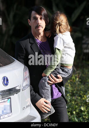 Anthony Kiedis and son  Everly Bear  Celebrity arrivals at the basketball match between Los Angeles Lakers and the Chicago Bulls at the Staples Center on Christmas Day Los Angeles, California - 25.12.11 Stock Photo