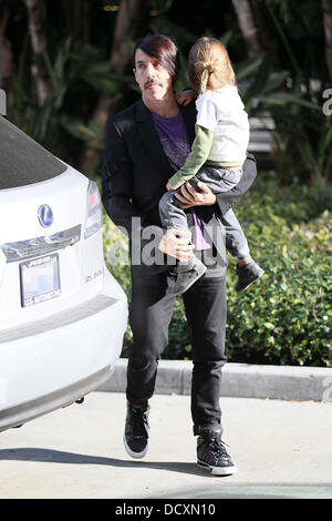 Anthony Kiedis and son  Everly Bear  Celebrity arrivals at the basketball match between Los Angeles Lakers and the Chicago Bulls at the Staples Center on Christmas Day Los Angeles, California - 25.12.11 Stock Photo