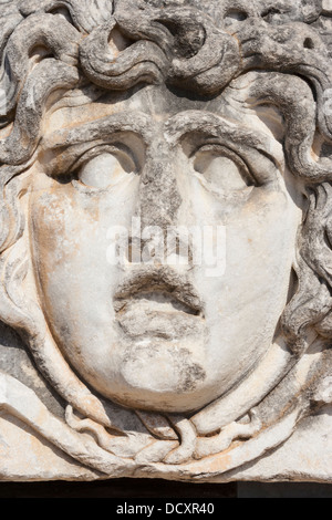 Stone Medusa figure in the Temple of Apollo, Didyma, Turkey Stock Photo