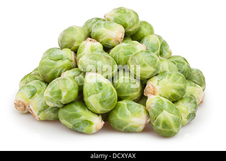 brussels sprouts heap on white background Stock Photo